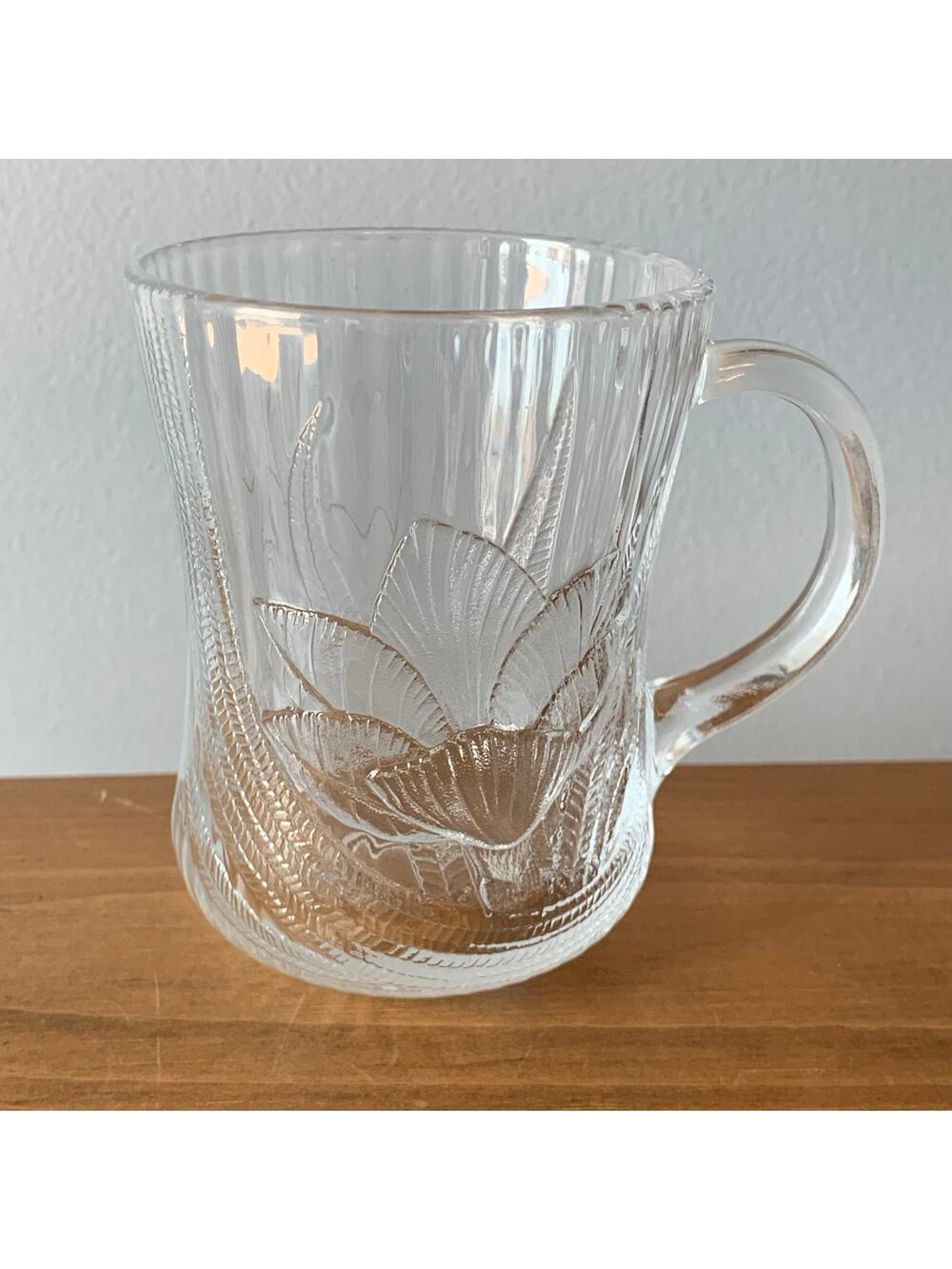 Vintage Arcoroc France Canterbury Crocus Clear Glass Floral Coffee Mug Tea Cup